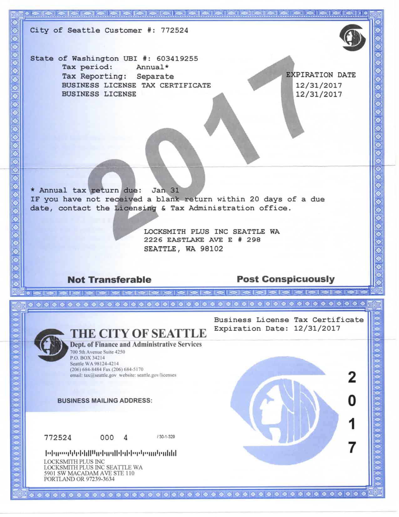 City of seattle business license fee